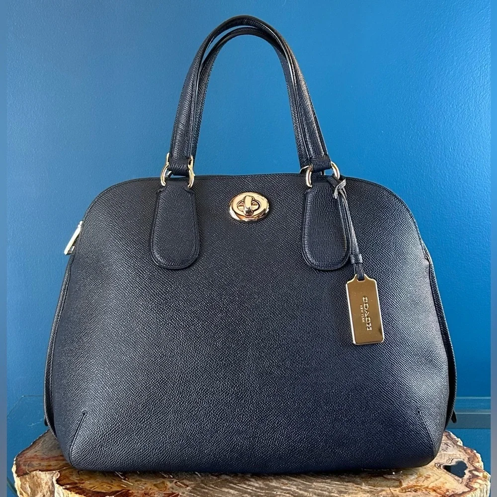 Coach Prince Street Midnight Blue Crossgrain Leather Domed Satchel 34939